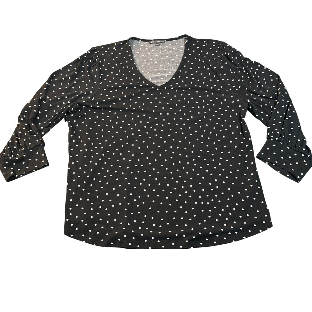 Adrianna Papell Womens XL Black White Polka Dot V-Neck 3/4 Sleeve Blouse